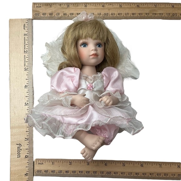 Geppeddo Vintage Porcelain Angel Doll Detachable Wings Pink Satin Dress 8” - Picture 3 of 16